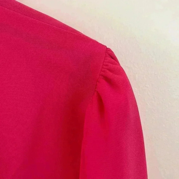 VTG Women's Sz.12 Sheer Puff-Sleeve Blouse Hot-Pink Pleated Front Victorian - Picture 6 of 9